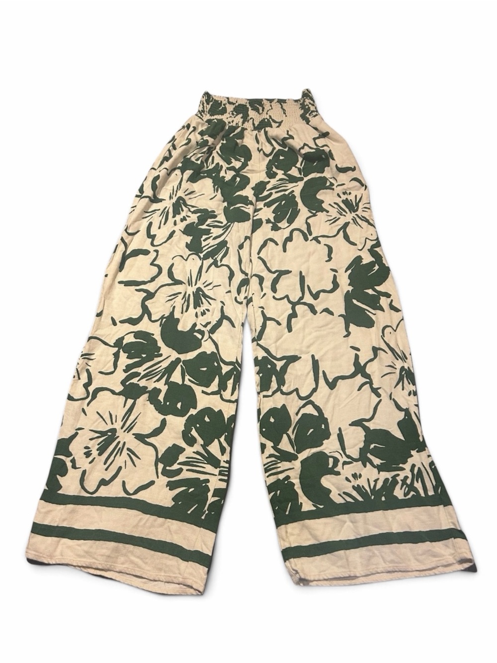Sienna Sky Cream Wide Leg Pants with Dark Green Floral Print